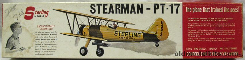 Sterling Stearman PT-17 Kaydet - Control Line Wooden 32 Inch Wingspan Flying Model, C12-795 plastic model kit
